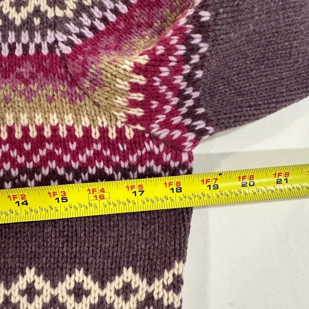Eddie Bauer Lambswool Fair Isle Zip Up Cardigan Sweater Womens Small Purple